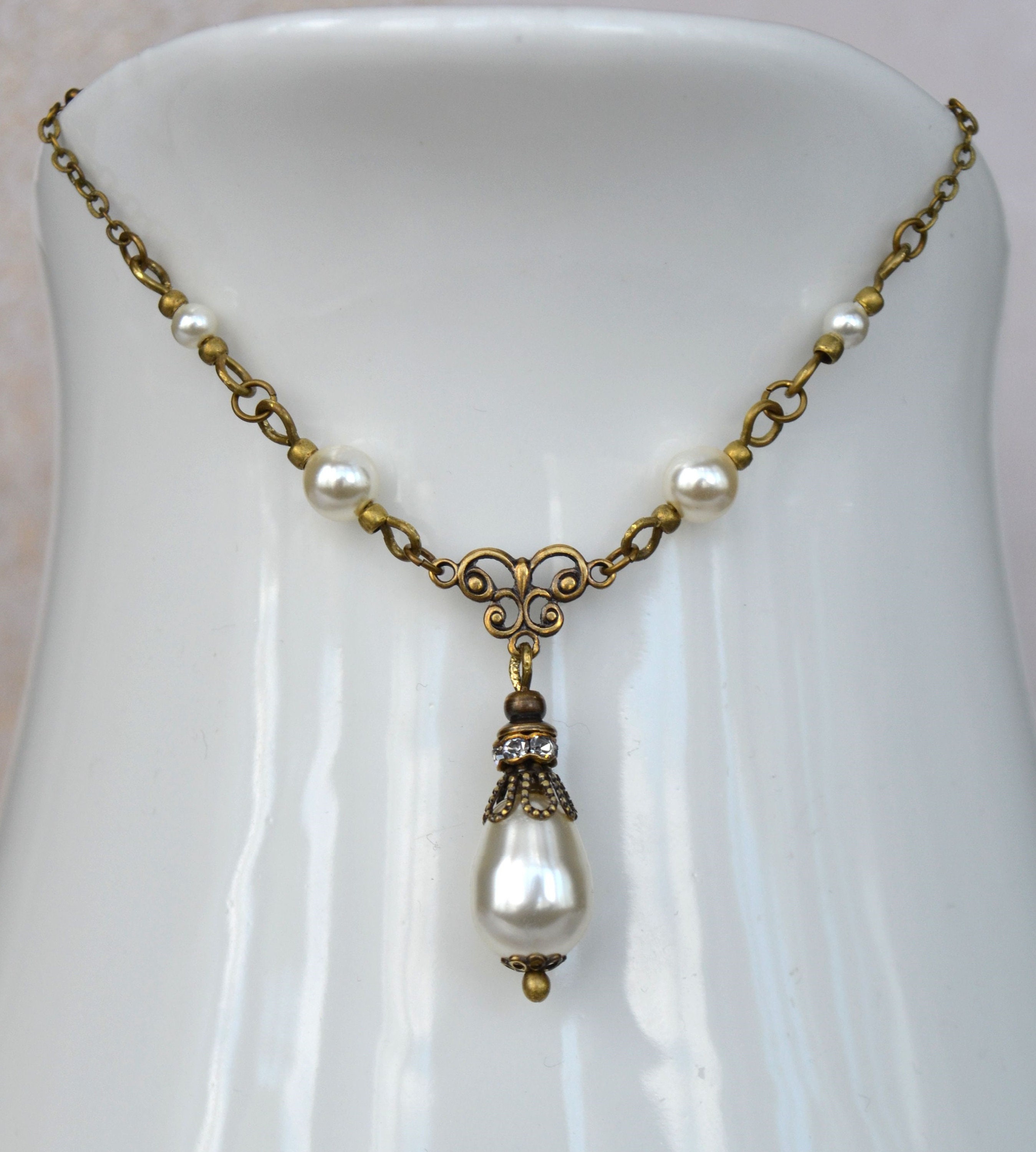 Victorian Vintage Necklace Antiqued Brass Swarovski Crystal | Etsy