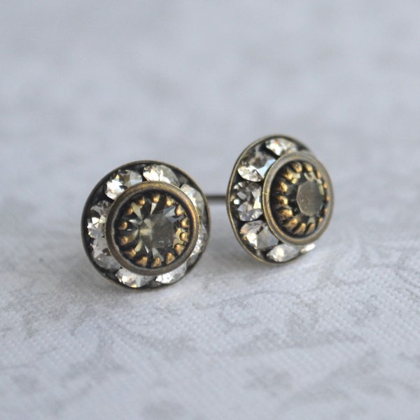 Art Deco Stud Earrings, Black Diamond Crystal Stud Earrings, Crystal Stud Earrings