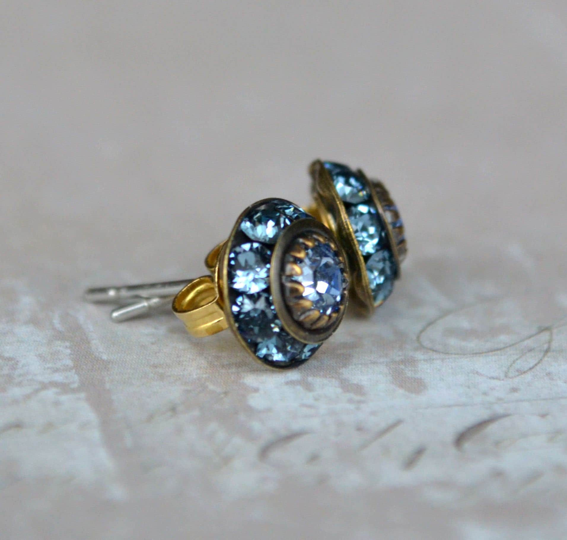 Art Deco Stud Earrings Denim Blue Stud Earrings Sapphire Etsy UK
