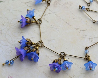 Art Nouveau Handmade Hand Painted Vintage Style Bluebell Lucite Flower Necklace