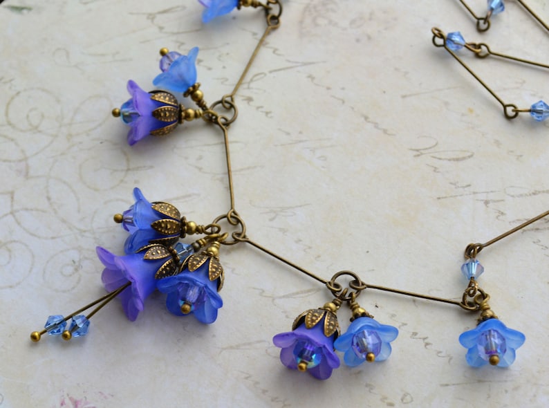 Art Nouveau Handmade Hand Painted Vintage Style Bluebell Lucite Flower Necklace image 1