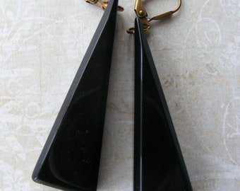 Art Deco Earrings, Geometric Triangular Black Long Drop Earrings