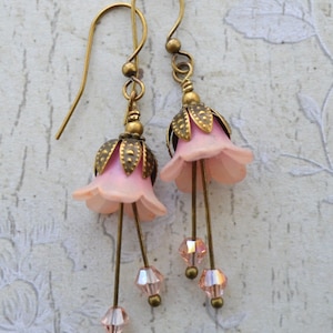 Art Nouveau Handmade Vintage Style Antique Pink Woodland Flower Earrings