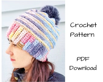 Crochet Pattern, PDF Download - Puffy Brim Beanie, How To Crochet a Hat