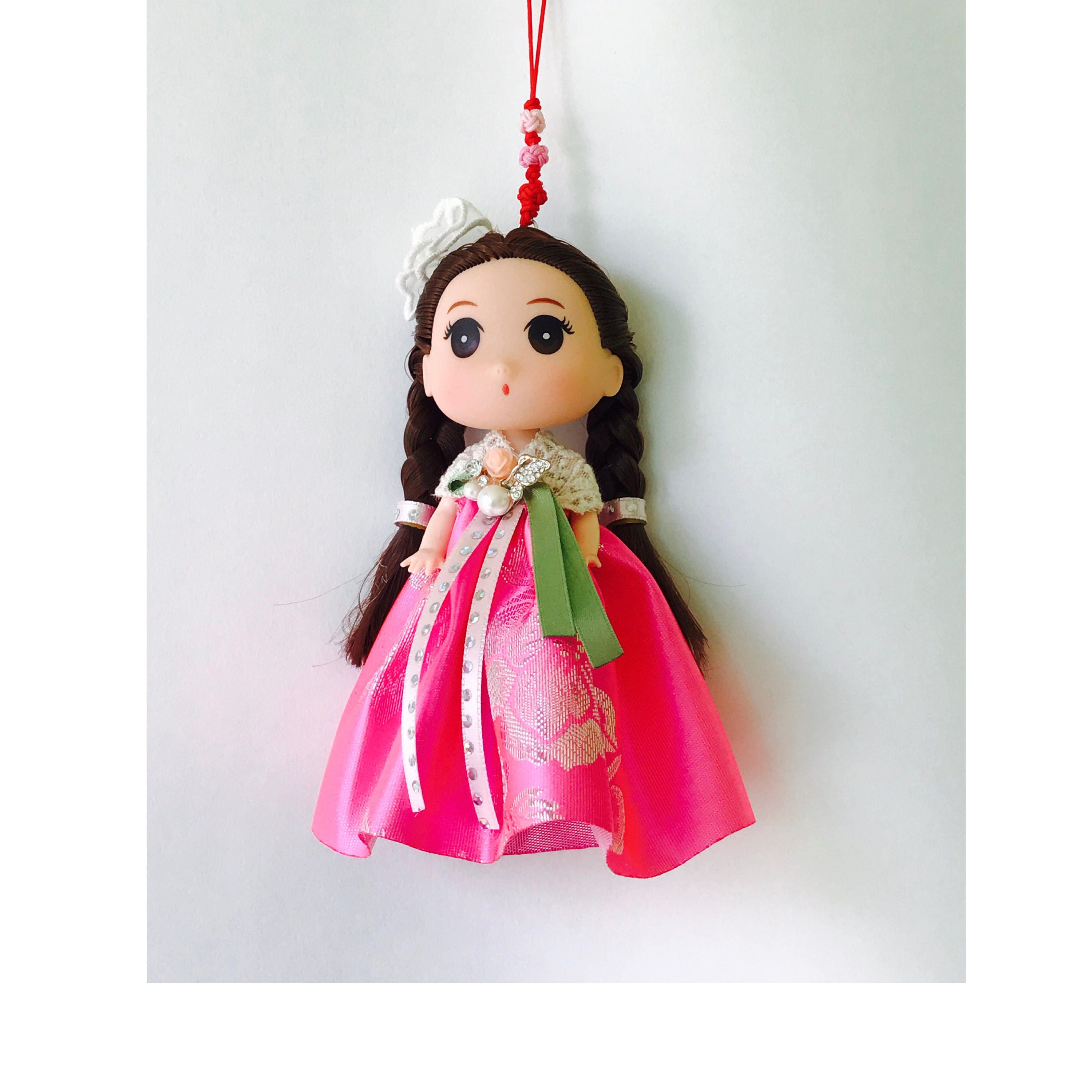 Cute Mini  Doll in Korean Traditional Costume Pink Hanbok  
