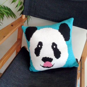 PDF Digital Download Giant Panda Pillow,Turquoise Blue Panda cushion,Tunisian Crochet Pattern,C2C Graph,Afghan Tricot crochet