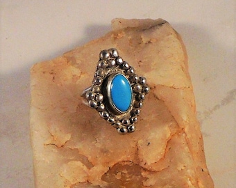 Navajo Handmade Sterling Silver Turquoise Ring Size 6 - Shadowbox Design With Bright Blue Turquoise - Southwestern Jewelry