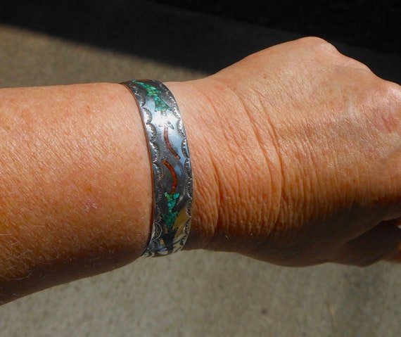 Sterling Silver Cuff Bracelet With Turquoise & Co… - image 6