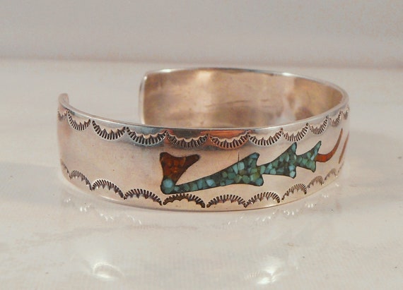 Sterling Silver Cuff Bracelet With Turquoise & Co… - image 4