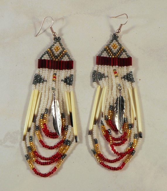 Handmade Long Dangle Beaded Earrings - Beautiful … - image 2