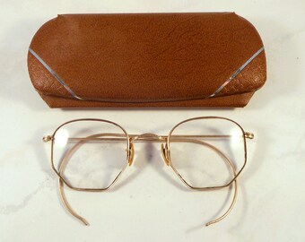 Vintage Bausch and Lomb Eyeglasses HIBO 12K Gold Filled Frames With Hard Case - Rimmed Frames With Art Deco Designing