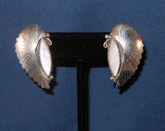 Sterling Silver Mother of Pearl Stud Earrings Made by Navajo Artist Andrew Martin