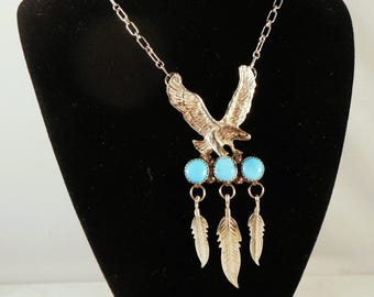 Outstanding Necklace Handmade by Navajo Artist Fred Adaki - Sterling Silver & Turquoise - Unisex Necklace