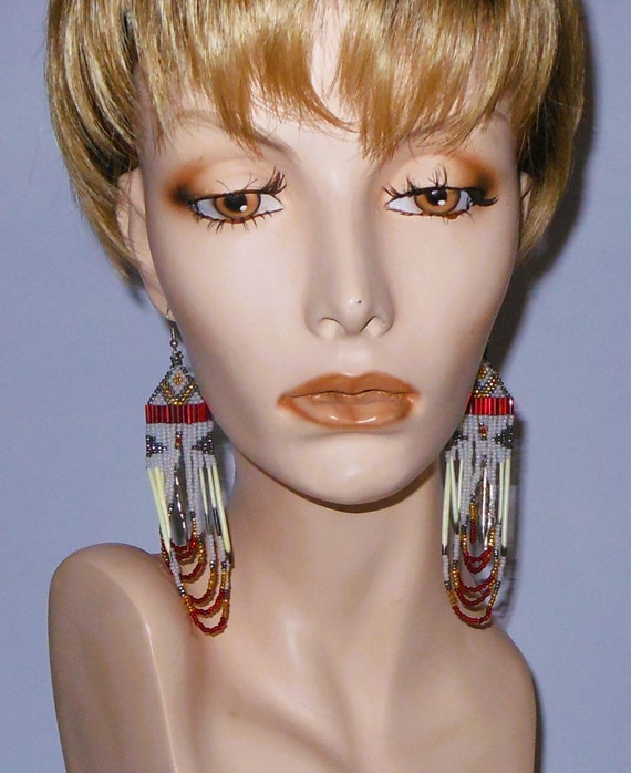 Handmade Long Dangle Beaded Earrings - Beautiful … - image 3