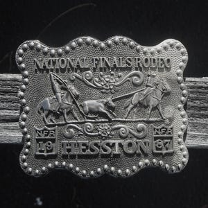 1987 Hesston Rodeo Belt Buckle National Finals Rodeo Showing Team Roping Limited Collectors Buckle Western Collectible