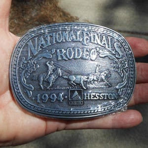 1994 Hesston Rodeo Belt Buckle National Finals Rodeo Buckles - NOS Still in Wrapper With Information Sheet