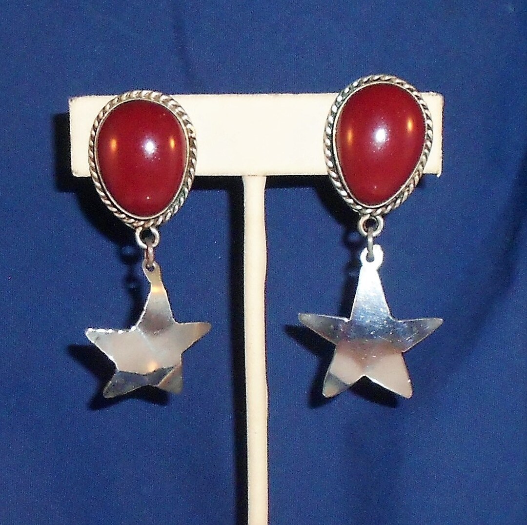 Sterling Silver Clip on Earrings With Red Jasper & Dangling Etsy