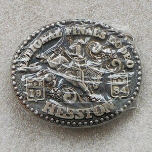 1984 Hesston Rodeo Belt Buckle Miniature or Junior Size National Finals Rodeo Buckles - NOS Still in Wrapper