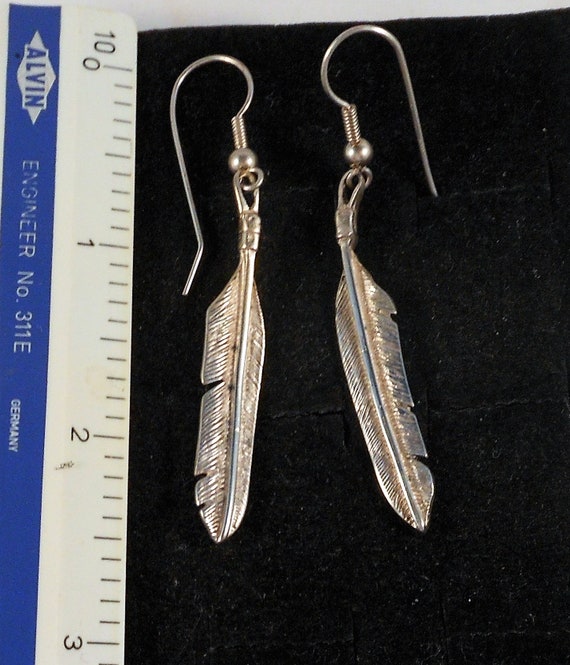 Sterling Silver Long Dangle Earrings With Feather… - image 7