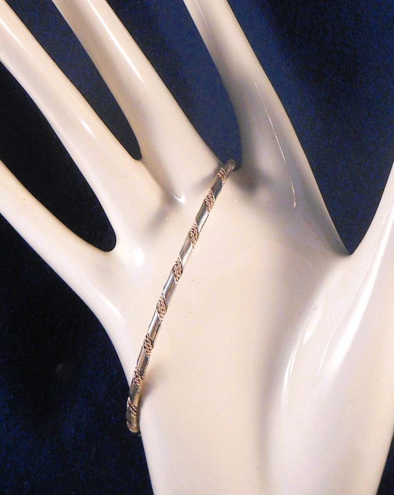 Sterling Silver Thin Cuff Bracelet With Twist Rop… - image 1