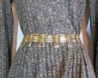 Nickel Silver Belt Made in Mexico - Tribal Mask Stations Silver Elongated Links & Dangles