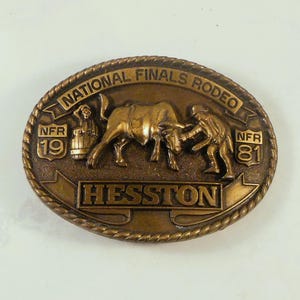 1981 Hesston Rodeo Belt Buckle 1981 National Finals Showing Rodeo Clowns - Western Collectible - Gift For Him