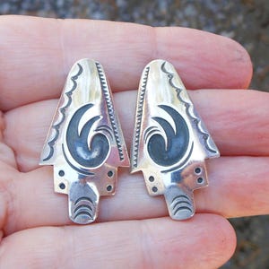 Hopi Handmade Stud Earrings With Symbols Done In Overlay Made of Sterling Silver Artist Signed AKEE