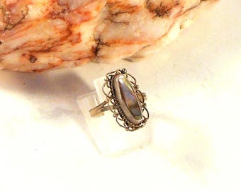 Vintage Mexico Sterling Silver Ring With Inlaid Abalone Shell Size 6 Old Eagle Hallmark