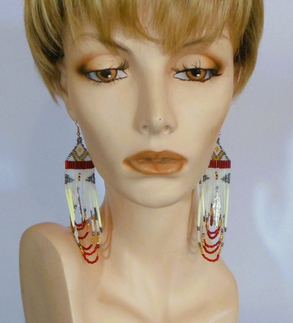 Handmade Long Dangle Beaded Earrings - Beautiful … - image 5