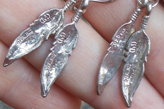 Sterling Silver Double Feather Dangle Earrings - … - image 5