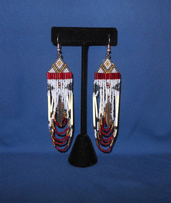 Handmade Long Dangle Beaded Earrings - Beautiful … - image 1
