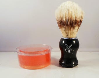 Han Der Hagen Shaving Brush Vintage Boar Bristles With Black Handle Comes With Container of Shaving Soap