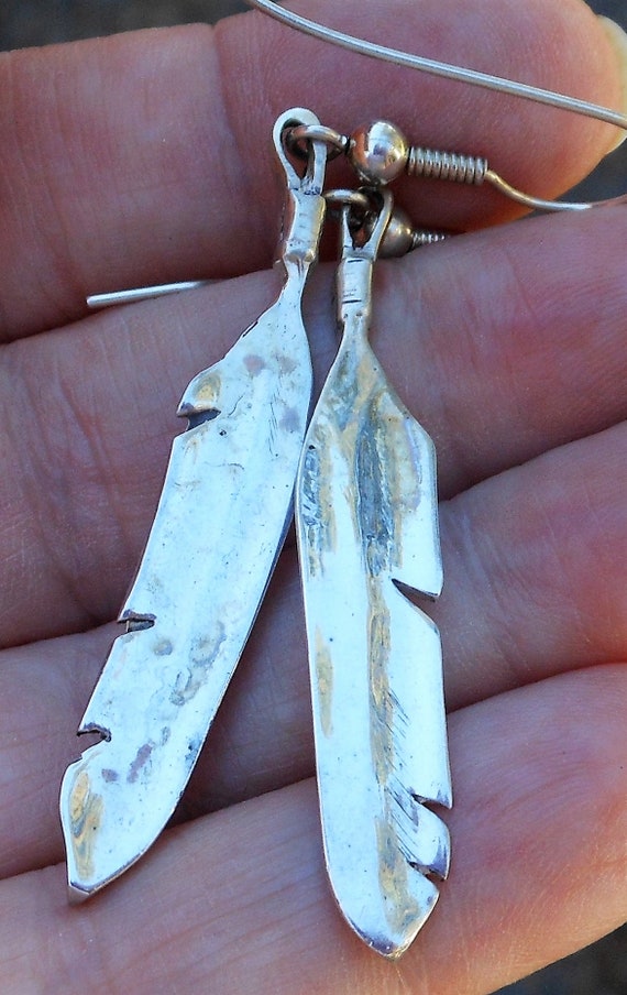 Sterling Silver Long Dangle Earrings With Feather… - image 6