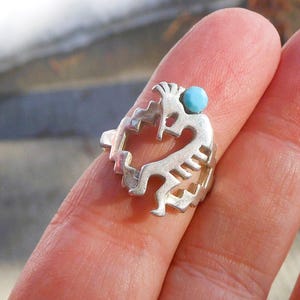 Sterling Silver Kokopelli Ring With Turquoise Accent Artist Signed - Ring Size 6 - Unisex Ring - Southwestern Jewelry