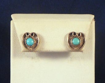 Navajo Handmade Sterling Silver Turquoise Earrings - Artist Signed - Great Everyday Earrings - Southwestern Jewelry