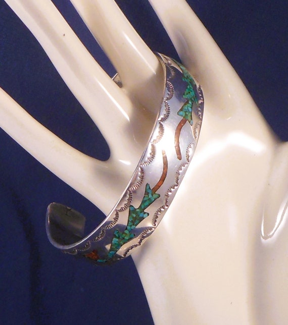 Sterling Silver Cuff Bracelet With Turquoise & Co… - image 1