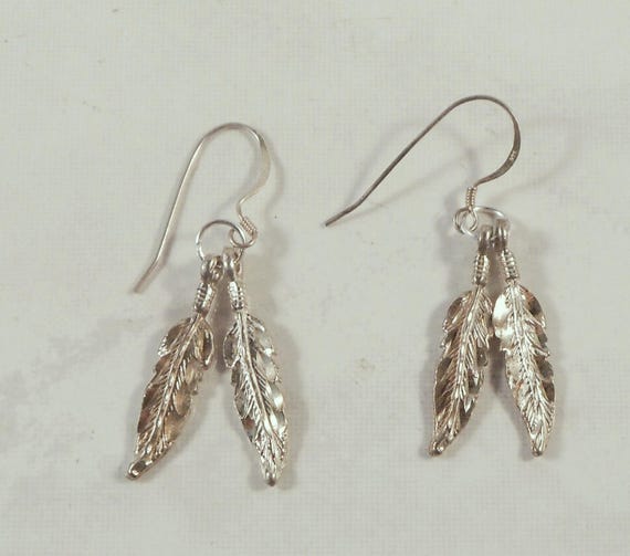 Sterling Silver Double Feather Dangle Earrings - … - image 3