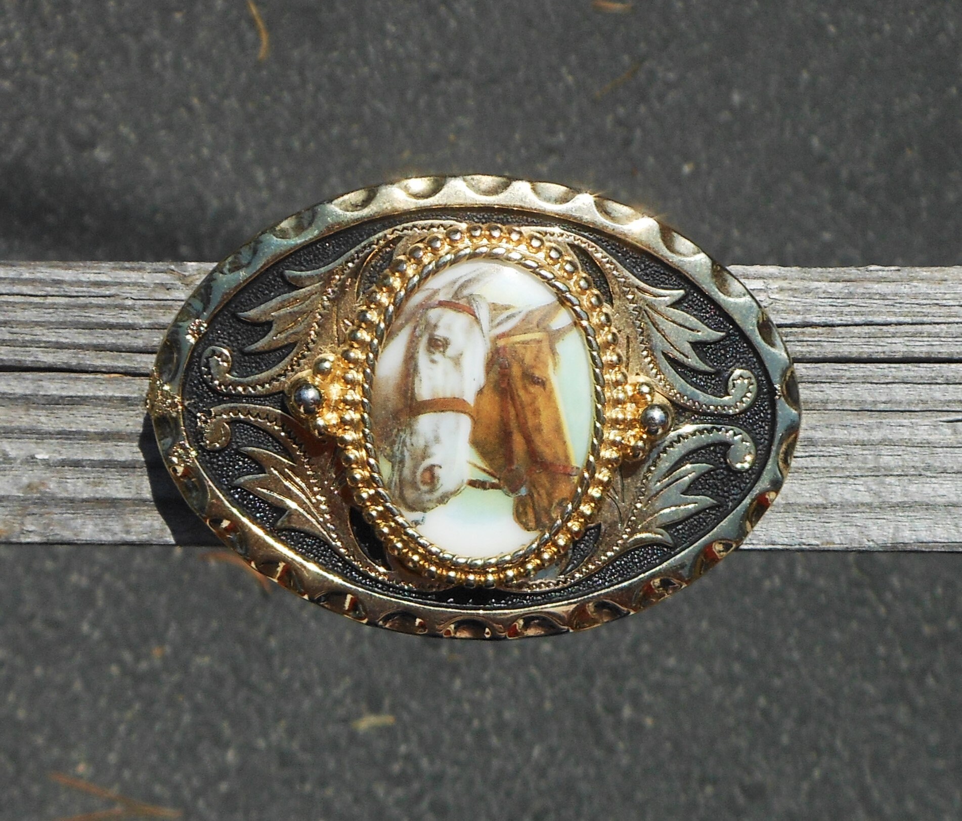 Ancienne Boucle De Ceinture Ovale – Tête De Cheval – Laiton – Western – Unisexe
