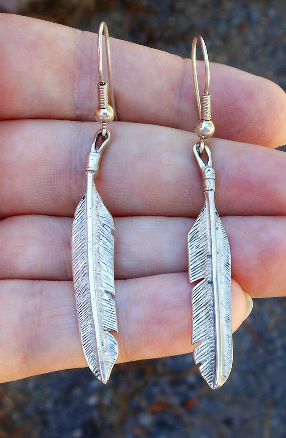Sterling Silver Long Dangle Earrings With Feather… - image 4