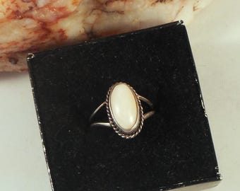 Sterling Silver Mother of Pearl  Ring Size 4 3/4 Made in Native American Style - Southwestern Jewelry - Pinky Ring
