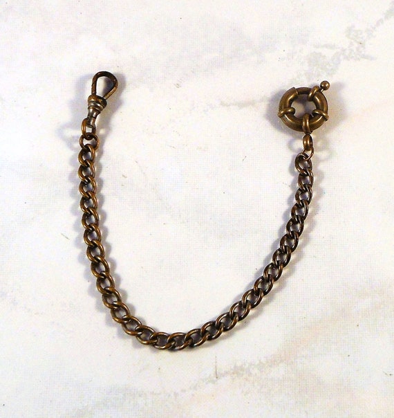 Vintage Brass Colored Pocket Watch Chain With Simp