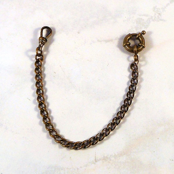 Vintage Brass Colored Pocket Watch Chain With Simple Curb Link With Swivel and Spring Ring