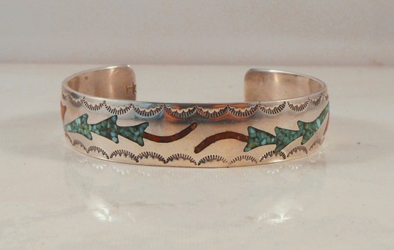 Sterling Silver Cuff Bracelet With Turquoise & Co… - image 3