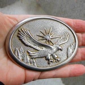 Silver Tone Eagle Belt Buckle - Eagle in Flight with Sun in Background - Great Gift For Him