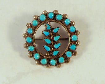 Zuni Handmade Pendant or Pin Sterling Silver & Turquoise - Native American Jewelry