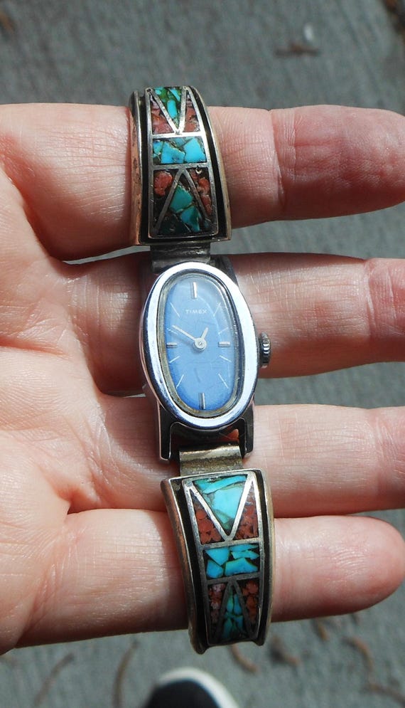 Native American Style Watch Tip With Chip Inlay -… - image 4