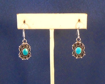 Navajo Handmade Turquoise Earrings - Sterling Silver & Turquoise Dangle Earrings - Southwestern Jewelry