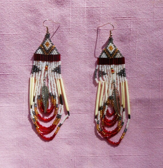 Handmade Long Dangle Beaded Earrings - Beautiful … - image 4