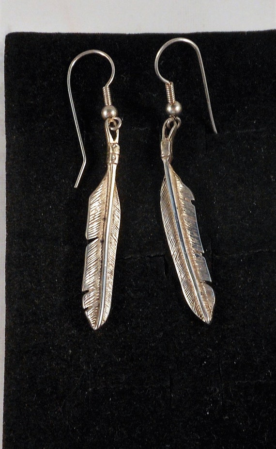 Sterling Silver Long Dangle Earrings With Feather… - image 2