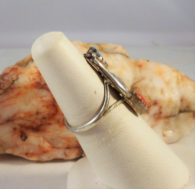 Southwestern Jewelry Ring Size 6 12 Navajo Handmade Ring Sterling Silver Turquoise /& Coral Signed AMC